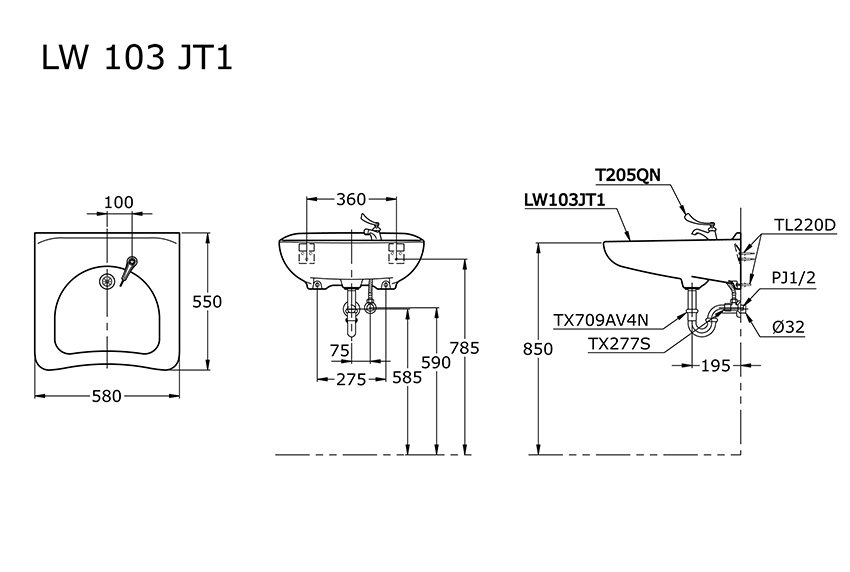 Thông số kỹ thuât chậu rửa LW103JT1