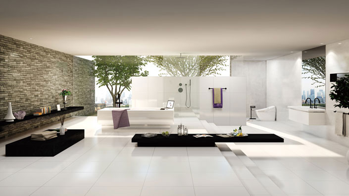 phòng tắm hiện đại với bồn cầu toto