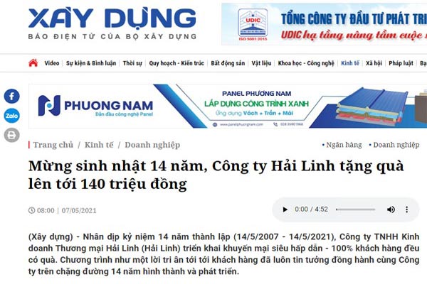 Sinh nhat Hai Linh len bao xay dung